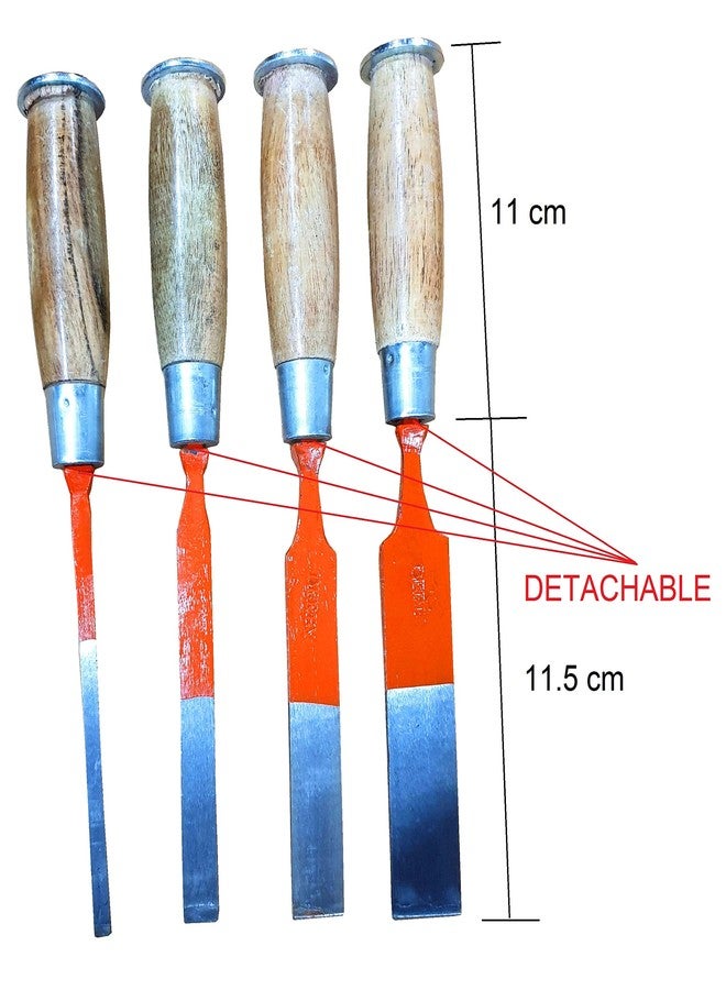Epraiser Sturdy Wooden Detachable Handle Chisel Set of 4 pcs (6mm, 12mm, 18mm, 22mm) for Chiseling Out Wood. - Image 3